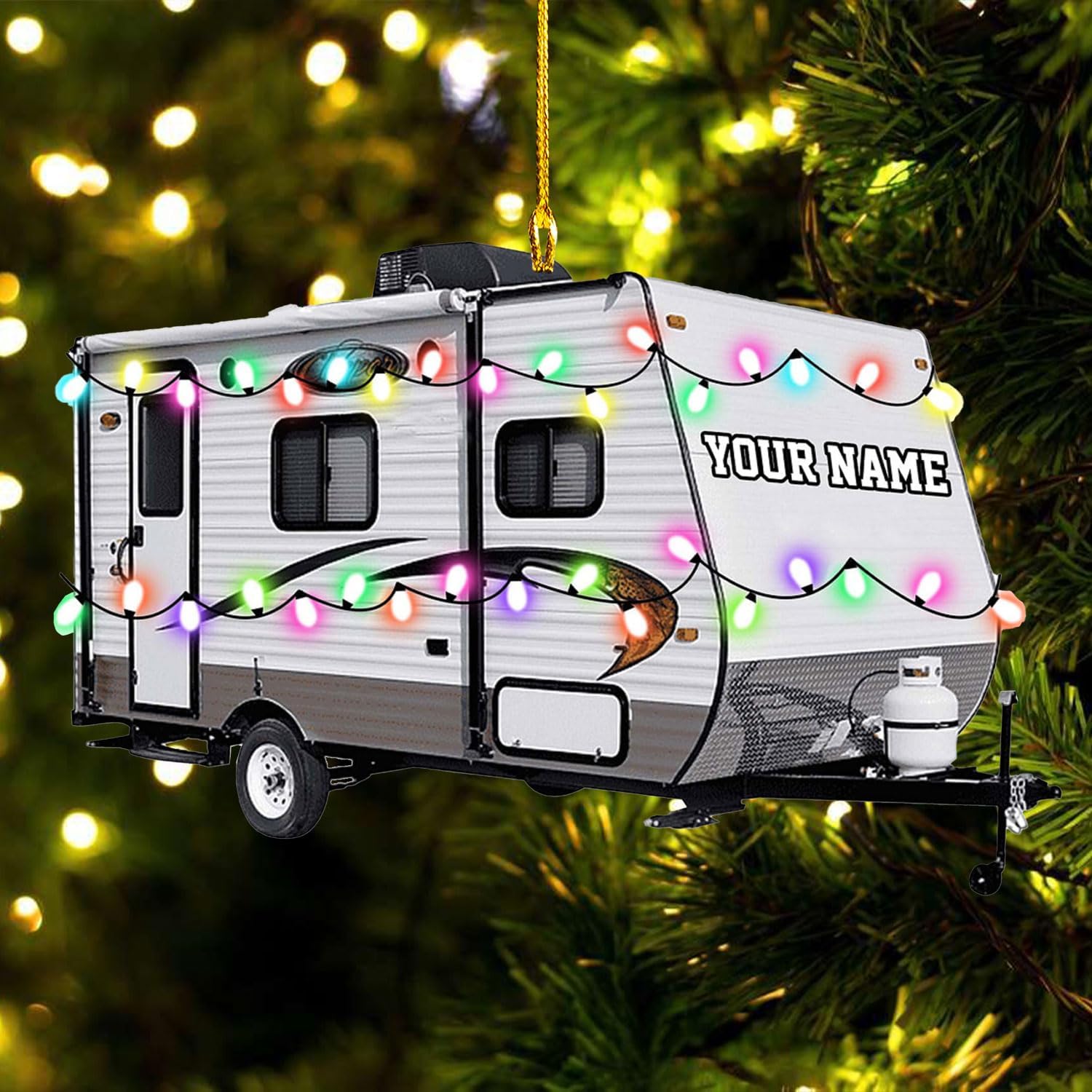 Personalized Travel Trailer Camping Backpacked Ornament Shaped Print Flat Two Sided Mica Plastic Family Custom Name Christmas Tree Hanging Pine Decorations for Couple Friends (1, CP16)