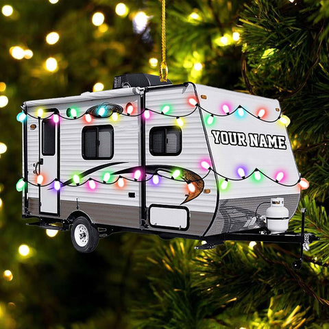 Personalized Travel Trailer Camping Backpacked Ornament Shaped Print Flat Two Sided Mica Plastic Family Custom Name Christmas Tree Hanging Pine Decorations for Couple Friends (1, CP16)