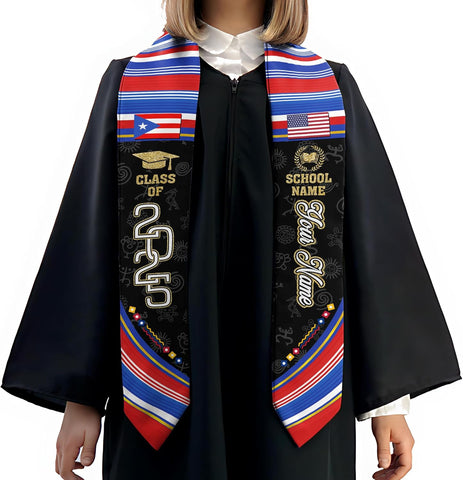 Personalized Puerto Rican Graduation Stole, Puerto Rican Graduation Sash 2025, Puerto Rico Graduation Sash