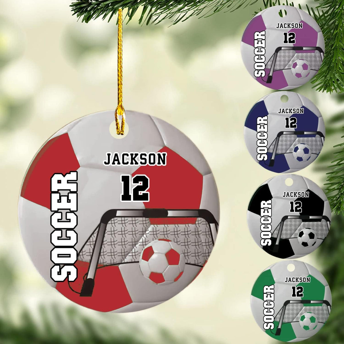 Mostprints Personalized Name and Numer Soccer Christmas Ornament 2023, Custom Soccer Ornaments for Xmas, Soccer Ornament Handmade from Wood Tree Hanging Ornament Pine Tree Decorations for Couple
