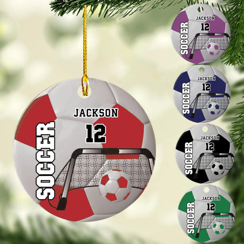 Mostprints Personalized Name and Numer Soccer Christmas Ornament 2023, Custom Soccer Ornaments for Xmas, Soccer Ornament Handmade from Wood Tree Hanging Ornament Pine Tree Decorations for Couple