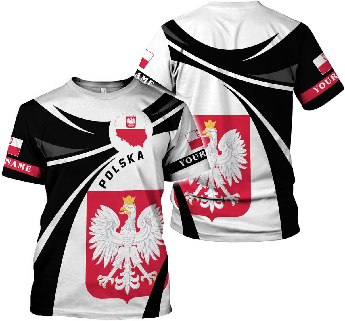 MoonArt Personalized Name Poland Shirt 3D, Poland Pride Shirts, Retro-Feel Polish Eagle Polska Unisex T-Shirt Polish Eagle