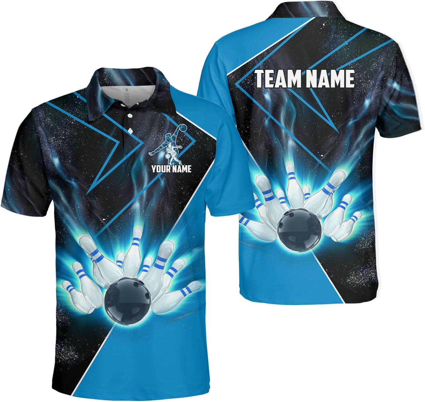 Personalized Name Bowling Polo Shirts 3D for Men & Women, Custom Bowling Shirts for Team, Bowling Team Polo Shirt (PE + 3-5% Spandex, PL98)