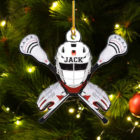 HomeDesign Personalized Lacrosse Ornament, Lacrosse Amor Shape Flat Ornament, Lacrosse Helmet Ornaments, Gifts for Lacrosse Lovers, Lacrosse Players, Lacrosse Christmas Ornament (LA 13)