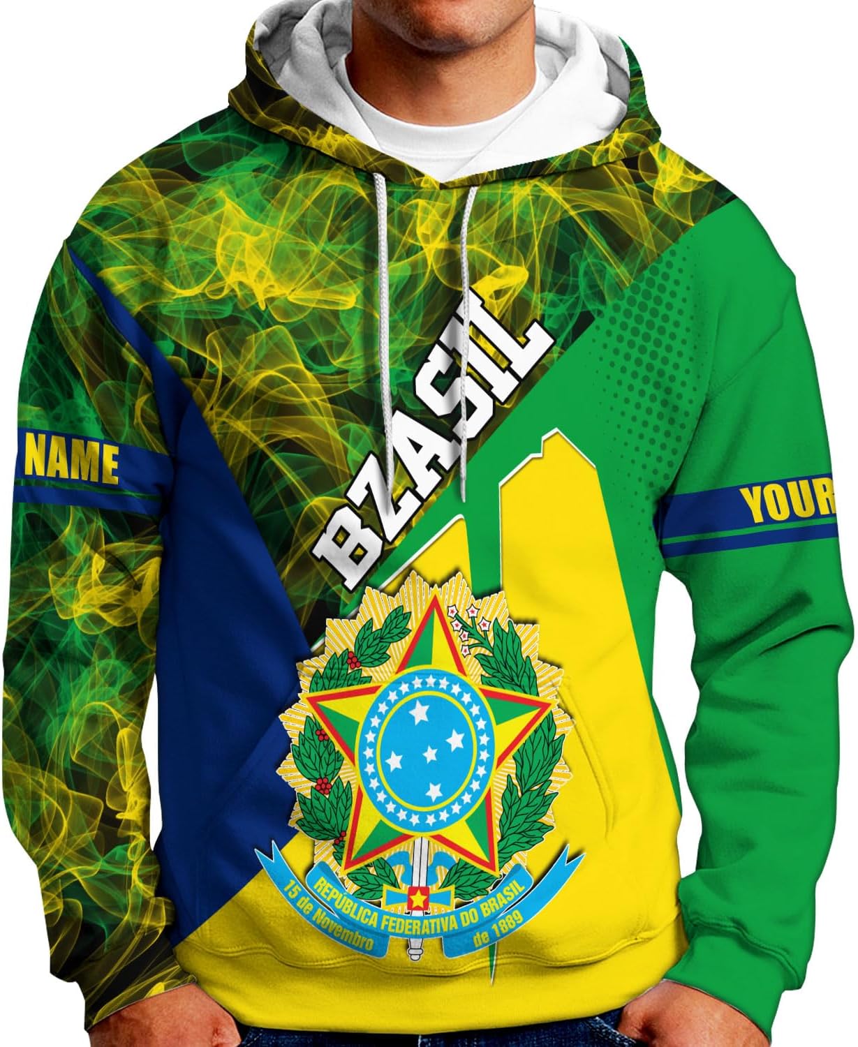 Mostprints Personalized Name Brazil Shirt 3D, Brasil Shirt Flag Custom Name Brazilian Shirt for Men and Women Unisex S-5XL