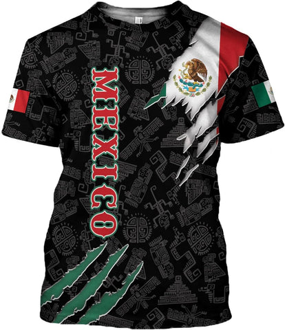 HomeDesign Custom Mexico Shirts Personalized Name Mexican 3D Flag Shirt for Men Women Aztec Unisex US Eagle Pride Camisas