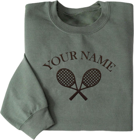 MAPrints Personalized Tennis Sweatshirt, Heartbeat Embroidery, Sport Gift