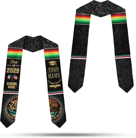 Custom Mexican American Flag Graduation Stole 2025, Mexico Grad Sash, class of 2025