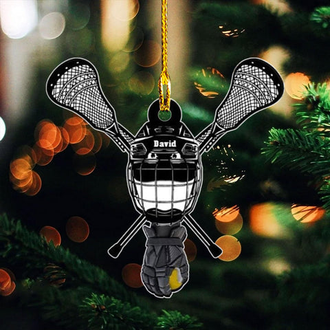 HomeDesign Personalized Lacrosse Ornament, Lacrosse Amor Shape Flat Ornament, Lacrosse Helmet Ornaments, Gifts for Lacrosse Lovers, Lacrosse Players, Lacrosse Christmas Ornament (LA 7)