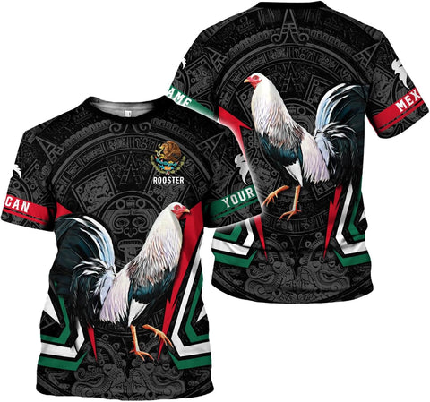 Woseprints Personalized Name Mexican Shirts for Men, Rooster Mexico Shirts for Men, Mexico Shirt Eagle Flag Mexican Eagle