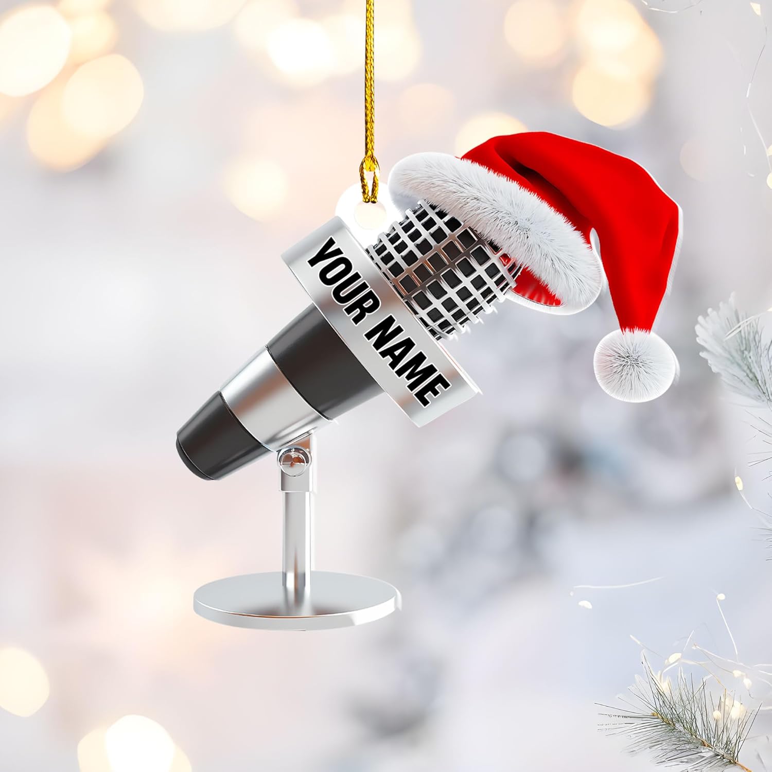 Personalized Microphone Ornament 2024 Singing Christmas Ornament Microphone Christmas Ornament Singing Ornament Concert Christmas Ornament Music Symbol Ornament (Acrylic, Style 3)