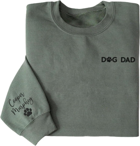 Personalized Embroidered Dog Dad Crewneck Sweatshirt, Custom Dog Dad Shirt Gift for Men (Cotton + Polyester, SS2)