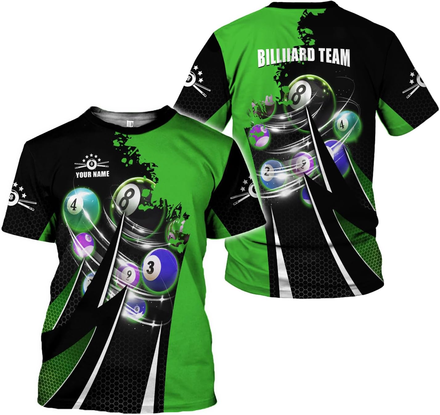 AOVL Personalized Billiard Shirts 3D Billiard Shirt Custom Billiard Flag Shirt Men's Pool Billiards Shirt 8 Ball Men Women