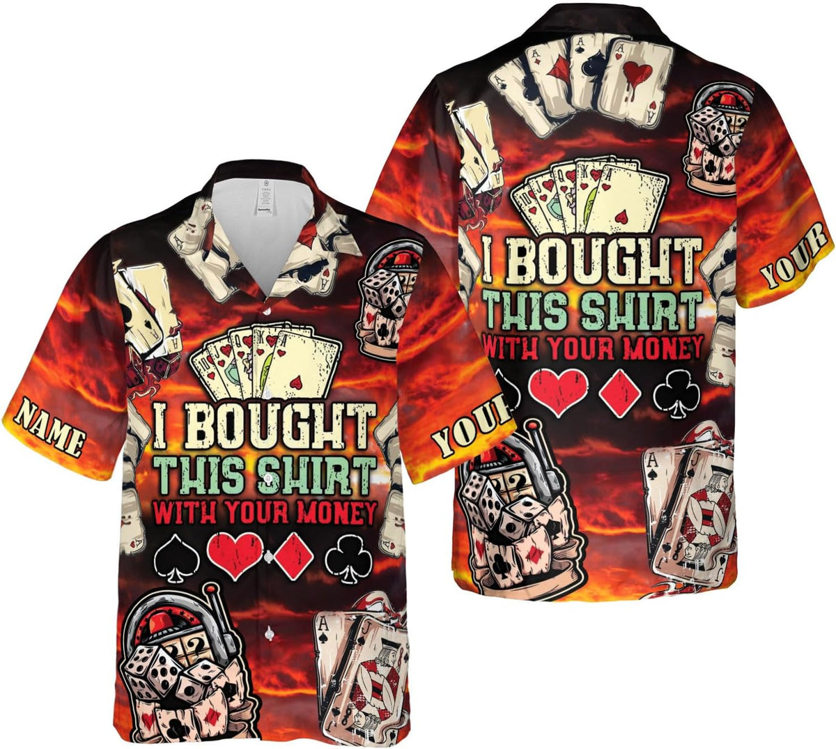 Custom Poker Hawai Shirts for Men Poker Hawaiian Shirt Gambling Casino Fire Short Sleeve Button Down Shirt Summer Beach Shirt