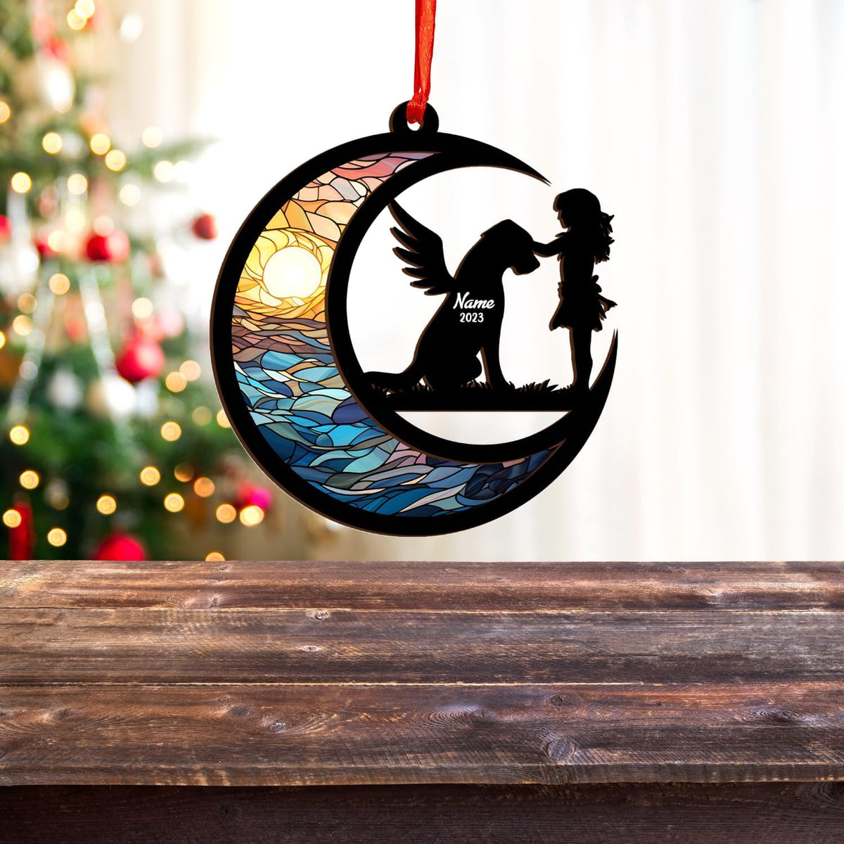 MAPrints Personalized Dog Ornament, Custom Dog Suncatcher Wood Memorial Ornament, Dog First Christmas Ornament 2024, Pet Wood Ornaments, Dog Memorial Gifts for Dog Lovers (Dog 8)