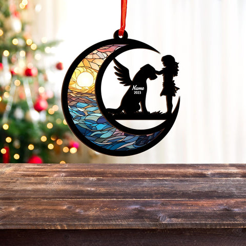 MAPrints Personalized Dog Ornament, Custom Dog Suncatcher Wood Memorial Ornament, Dog First Christmas Ornament 2024, Pet Wood Ornaments, Dog Memorial Gifts for Dog Lovers (Dog 8)