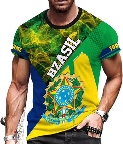 Mostprints Personalized Name Brazil Shirt 3D, Brasil Shirt Flag Custom Name Brazilian Shirt for Men and Women Unisex S-5XL