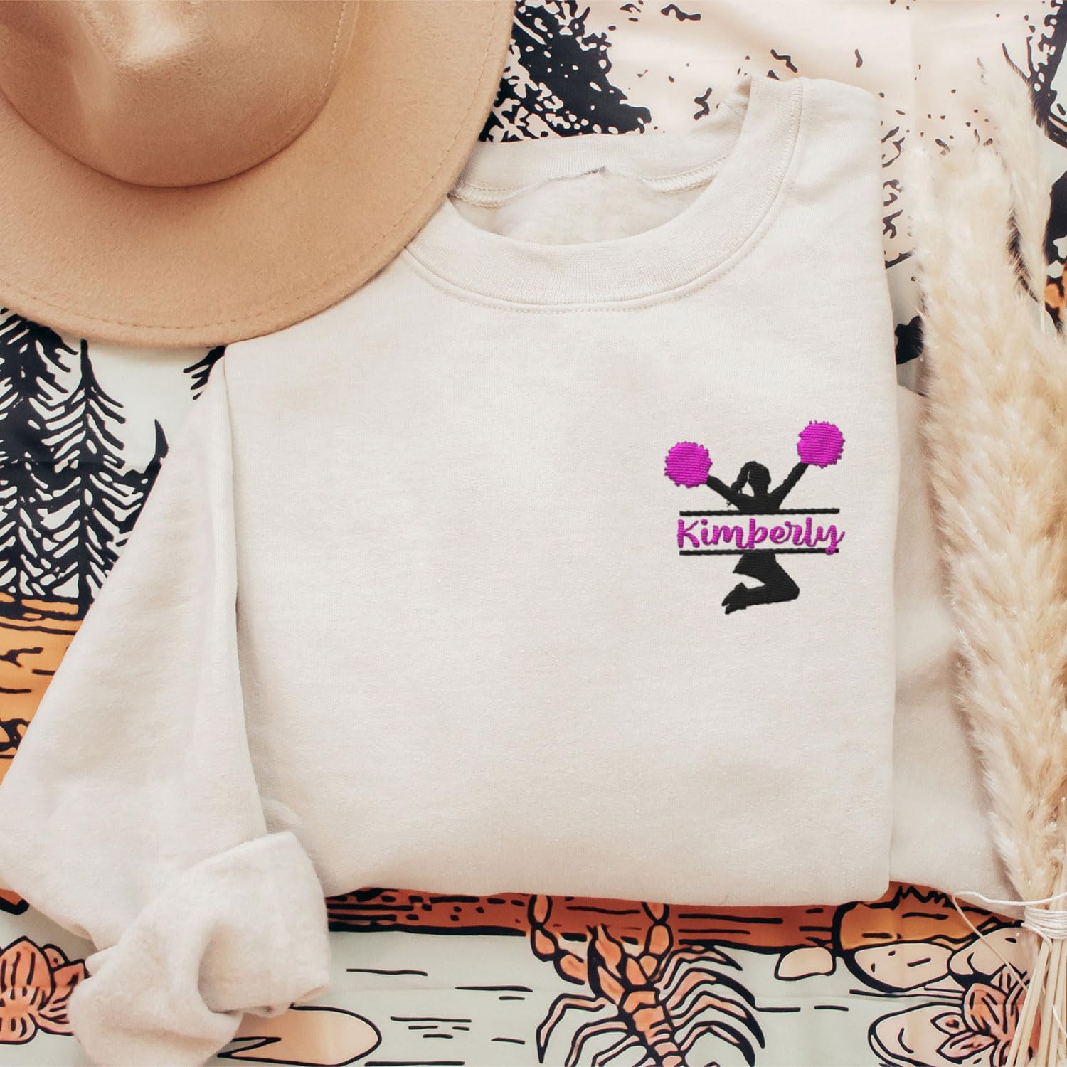 Personalized Embroidered Cheer Mom Sweatshirt Custom Proud Cheerleader Mom Embroidery Sweatshirt Gift for Cheerleader Mother (Cotton, CM 6)