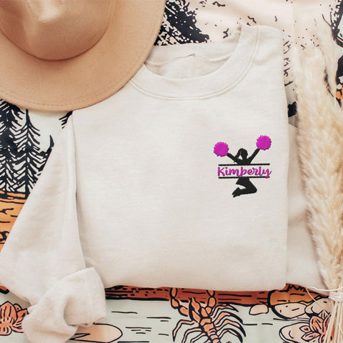 Personalized Embroidered Cheer Mom Sweatshirt Custom Proud Cheerleader Mom Embroidery Sweatshirt Gift for Cheerleader Mother (Cotton, CM 6)