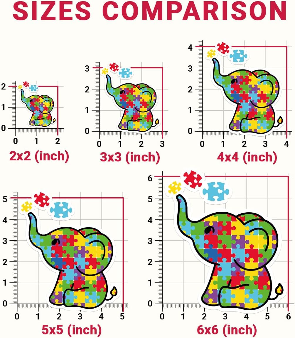 (3PCs) Autism Awareness Elephant Vinyl Sticker, Cute Elephant Puzzle Piece Sticker Vinyl Decal, Autism Awareness Waterproof Sticker - Stickers for Laptop Water Bottle Phone Car Helmet 3"