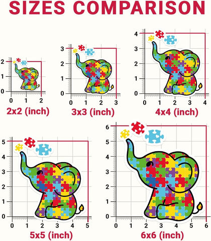 (3PCs) Autism Awareness Elephant Vinyl Sticker, Cute Elephant Puzzle Piece Sticker Vinyl Decal, Autism Awareness Waterproof Sticker - Stickers for Laptop Water Bottle Phone Car Helmet 3"
