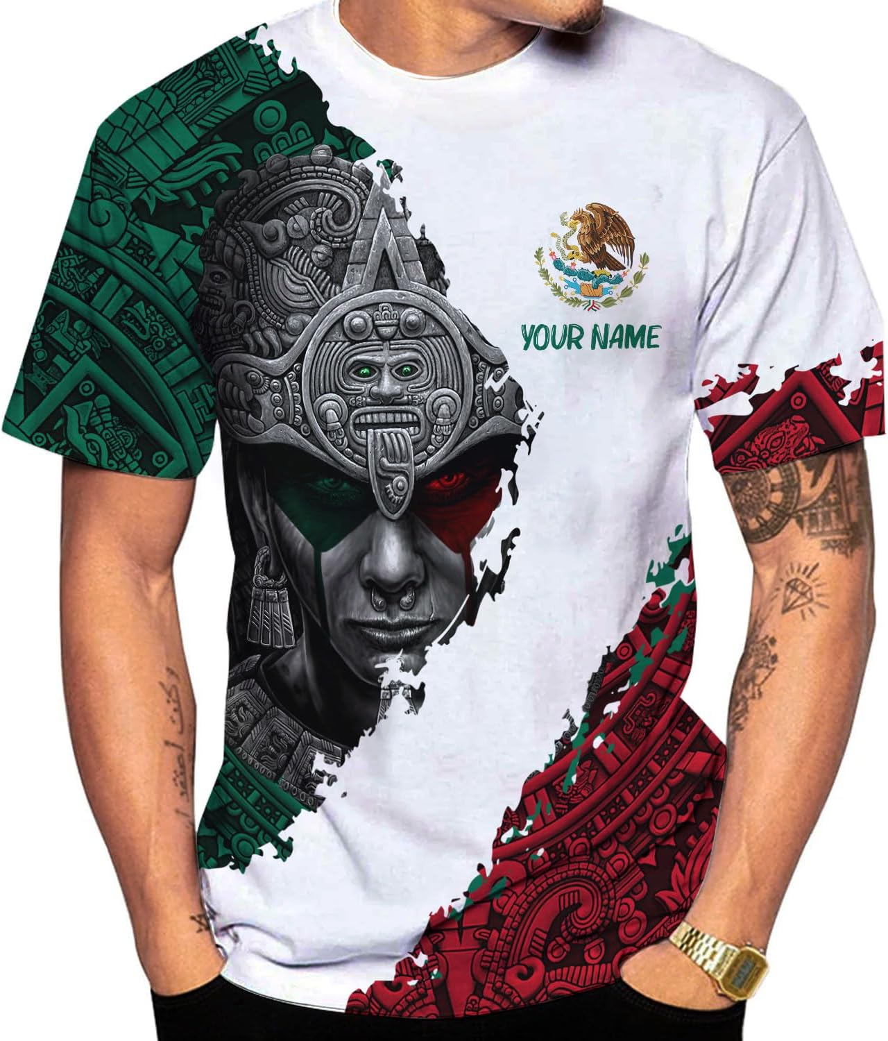 RoyalBro Personalized Mexico Shirts, Camisas De Mexico, Mexico Shirts for Men, Mexican Flag Jersey Shirt Mexico 3D Shirt