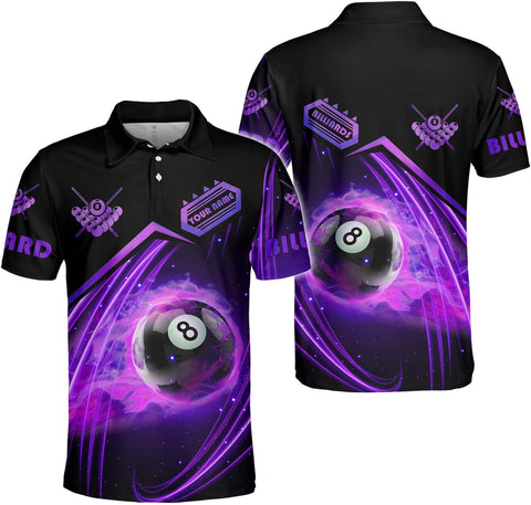 Riveprints Personalized 8 Ball Polo Shirt, Billiard Shirt Custom Billiard Player 3D Print Shirts for Men Women Teams Pool