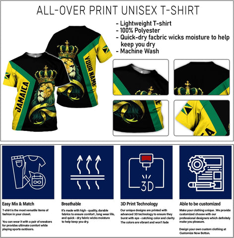 AOVL Personalized Jamaica Shirts Jamaican Pride T-Shirt Jamaica Flag Lion Tshirt Jamaicana Shirts Jamaica Shirt for Men Women