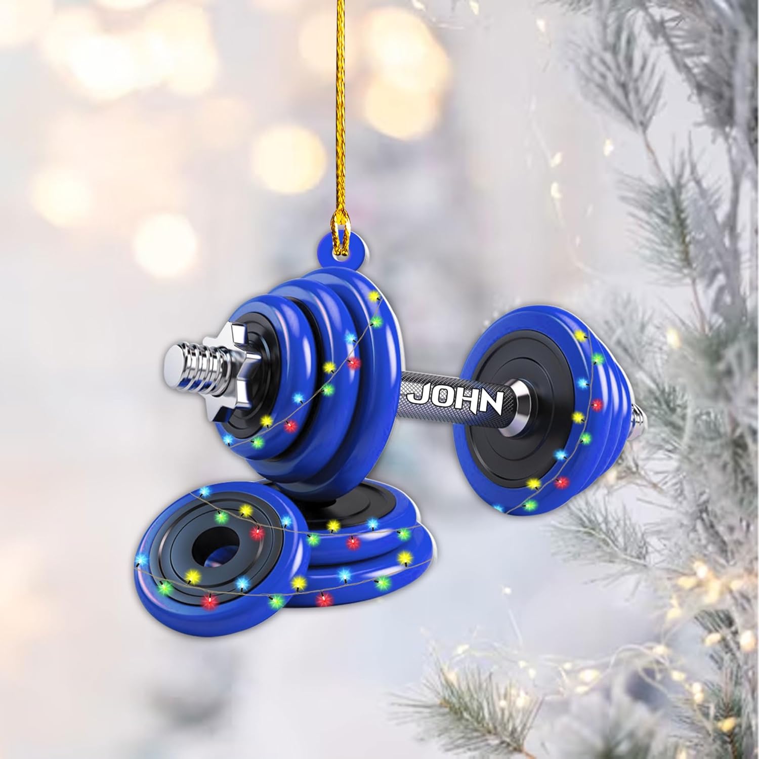 AOVL Personalized Weight Plate Ornament Weight Ornament Fitness Gift for Gym Ornament Merry Liftmas Christmas Hanging Ornaments Weight Plates Ceramic Ornament (Fitness 3)