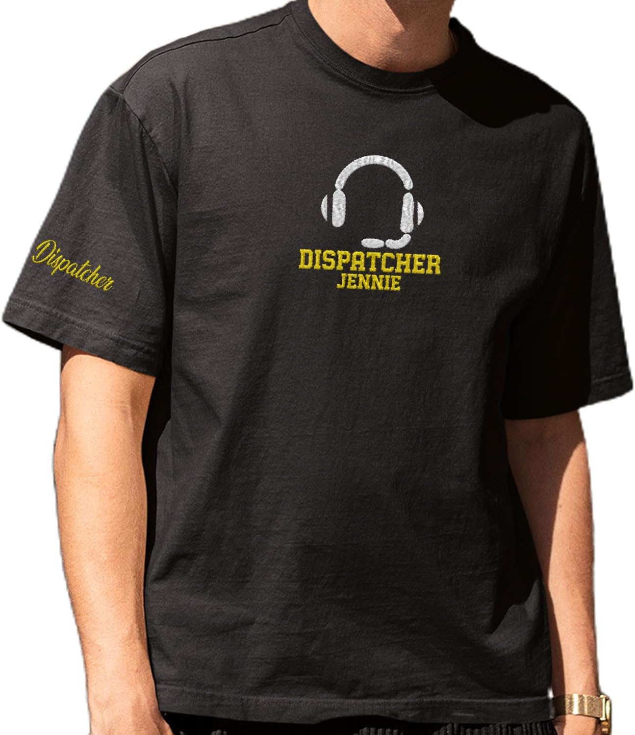 Custom Dispatcher Embroidered Sweatshirt with Thin Gold Line Flag 911 Emergency Services Personalized Shirt for Men and Women