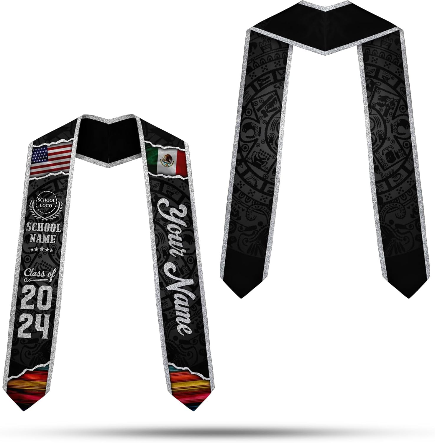 Custom Mexican Graduation Sash, Mexico Graduation Stole Customize Photo, Mexican American Flag Graduation Sash 2025