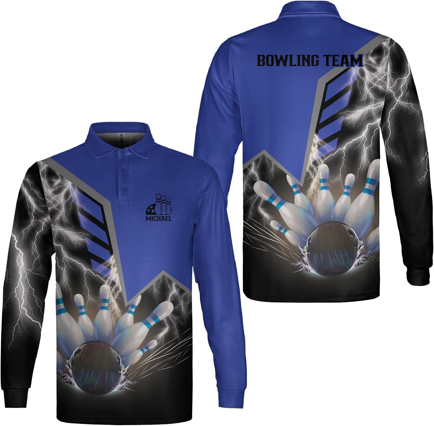 Woseprints Personalized Name Bowling Polo Shirts 3D for Men & Women, Custom Bowling Shirts for Team, Bowling Shirts Unisex