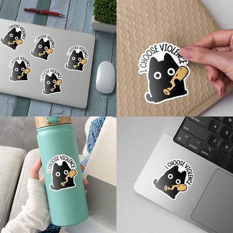 3 Pcs I Choose Violence Sticker, Cute Black Cat Sticker, Funny Bumper Sarcastic Water Assistant Funny Quotes Stickers - Vinyl Stickers for Water Bottles Laptop Phone Car Window Helmet 3 Inches