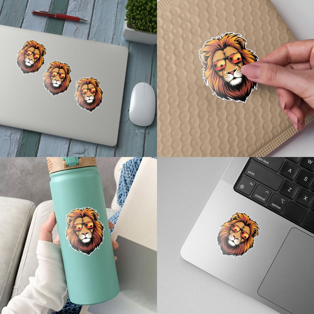 3Pcs Cool Lion with Sunglasses Sticker, Lion Face Bumper Sticker, Lion Head Stickers, Animals Vinyl Sticker Decal, Funny Leo Sticker - Sticker for Laptop Water Bottle Phone Hard Hat 3" (Lion 1)