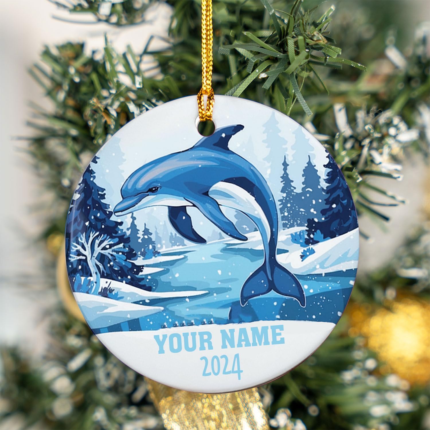 Personalized Dolphin Christmas Ceramic Ornament, Dolphin Ocean Theme Christmas Tree Decorations, Cute Beach Animal Ornaments, Coastal Ornaments, Dolphin Lovers, Dolphin Gifts (Dolphin 3)