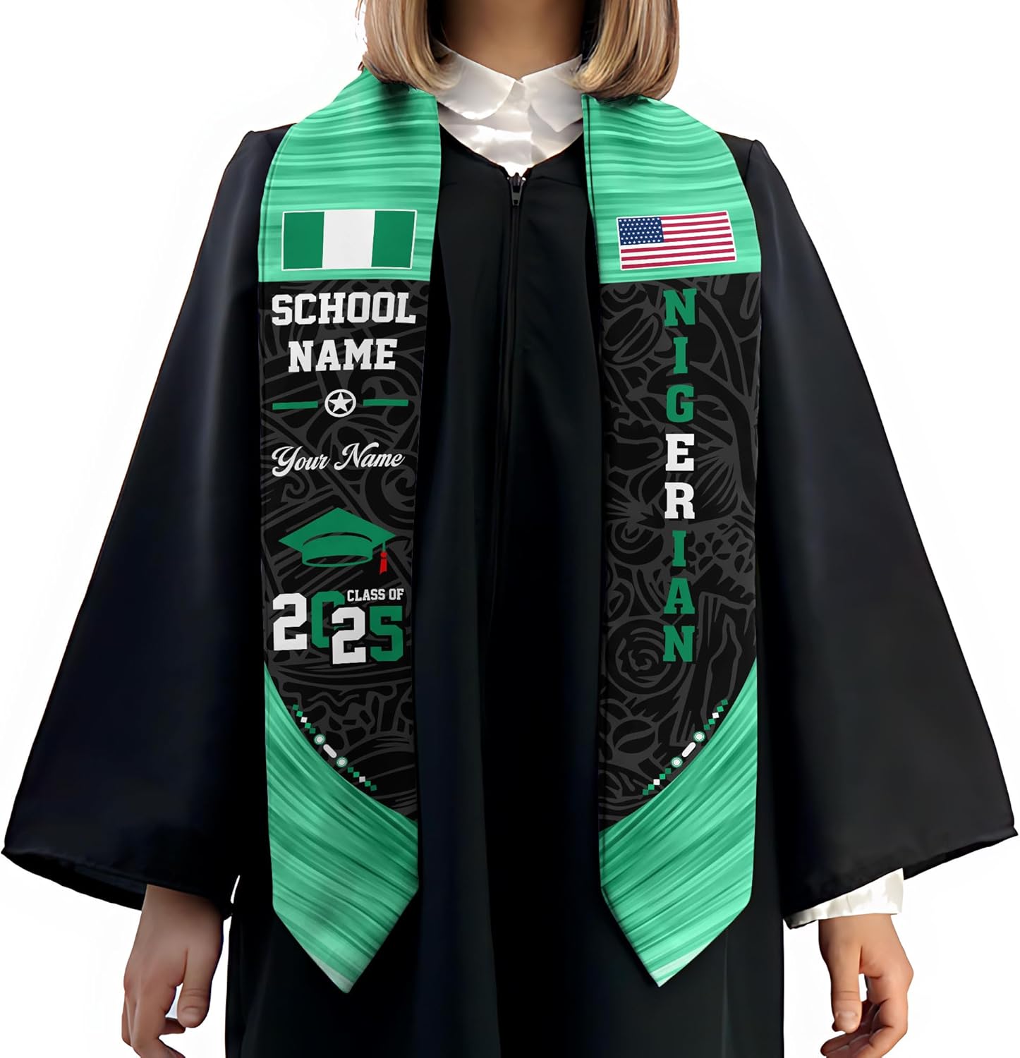 Pretyprints Custom Nigerian Graduation Sash Nigeria Graduation Stole Personalized Nigerian American Flag Graduation Sash 2025