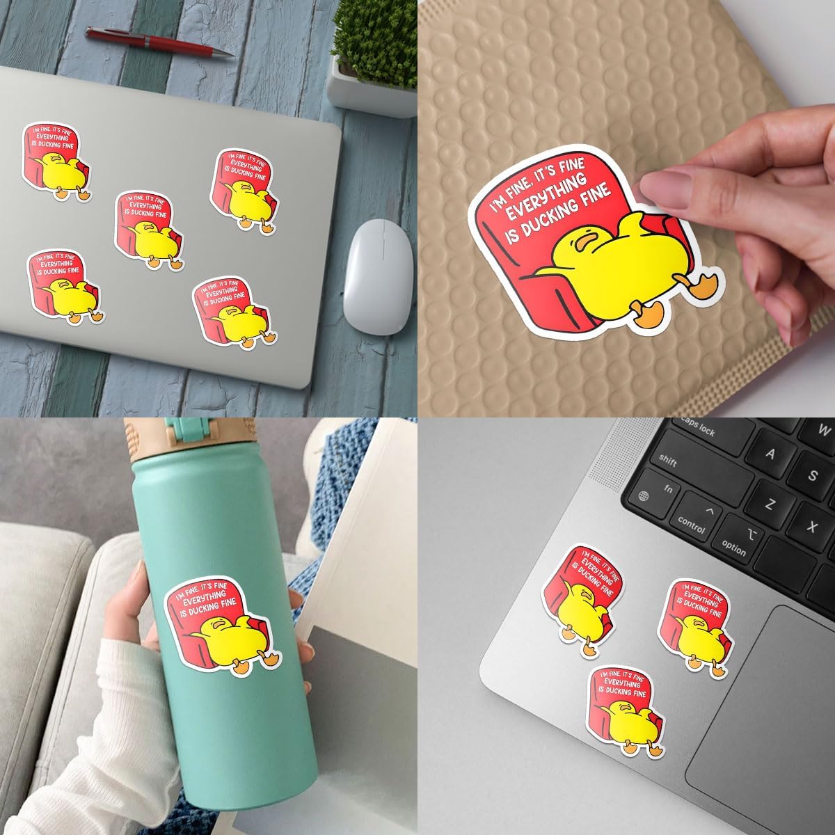 (3Pcs) I'm Fine, It's Fine Everything is Ducking Fine Sticker, Yellow Duck Sticker, Funny Meme Cute Duck Decal, Duck Vinyl Sticker - Stickers for Laptop Water Bottle Phone Car Window Helmet 3"