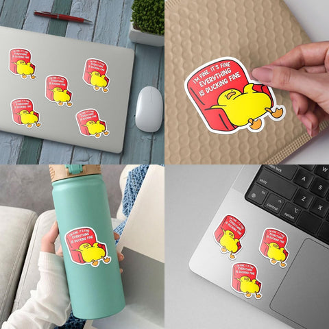 (3Pcs) I'm Fine, It's Fine Everything is Ducking Fine Sticker, Yellow Duck Sticker, Funny Meme Cute Duck Decal, Duck Vinyl Sticker - Stickers for Laptop Water Bottle Phone Car Window Helmet 3"