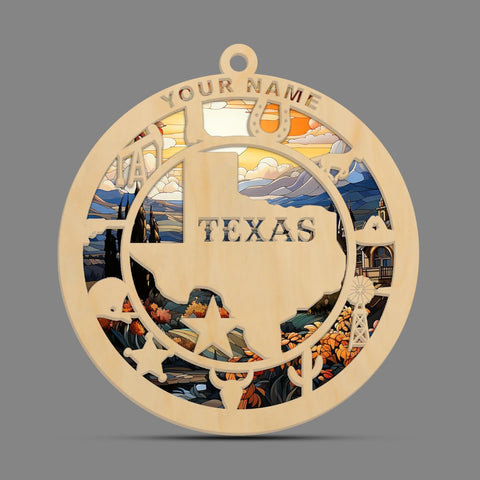 MAPrints Personalized Texas Suncatcher Wood Ornaments, Texas Christmas Keepsake Holiday, America State Ornament, Texas State Christmas Ornament, Texas Map Ornament, Christmas Tree Decorations (TX 7)