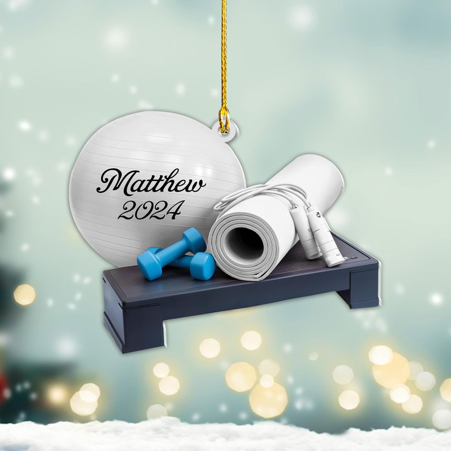 Hieprints Personalized Fitness Workout Ornament 2024, Gym Ornaments Acrylic Wood2D Flat, Exercise Christmas Ornament, Dumbbell Ornament, Body Builder Ornament, Gym Ornaments for Christmas Tree (FN 4)