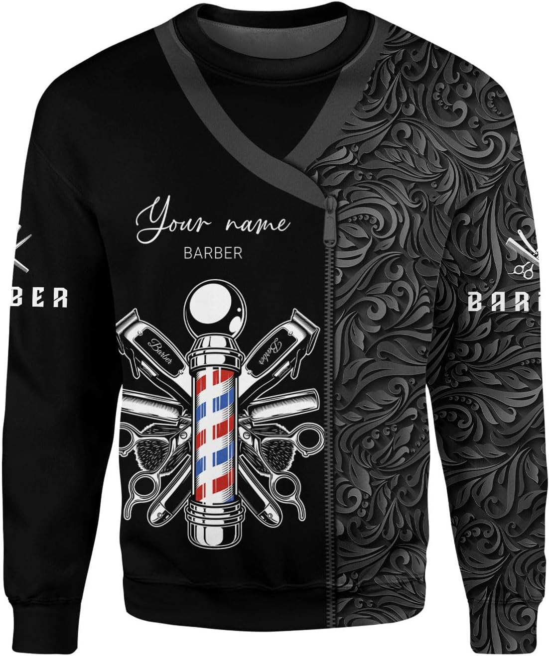 Vybonz Personalized Name Barber 3D AOP Hoodie Gift for Men & Women, Hair Stylist Shirt Barbershop