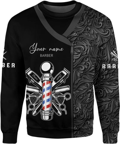 Vybonz Personalized Name Barber 3D AOP Hoodie Gift for Men & Women, Hair Stylist Shirt Barbershop