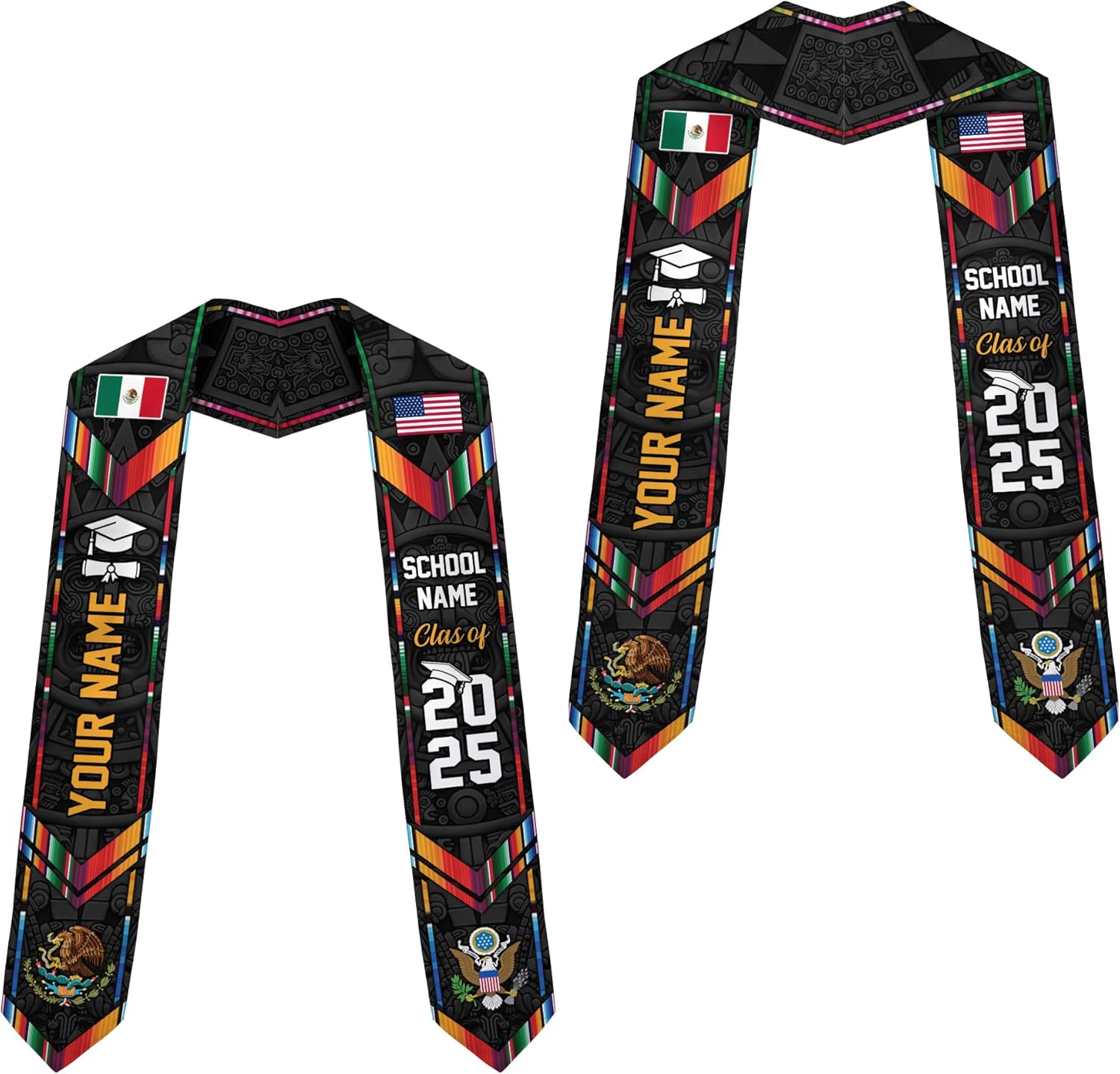 Custom Mexican Graduation Sash, Mexico Graduation Stole Customize Photo, Mexican American Flag Graduation Sash 2025