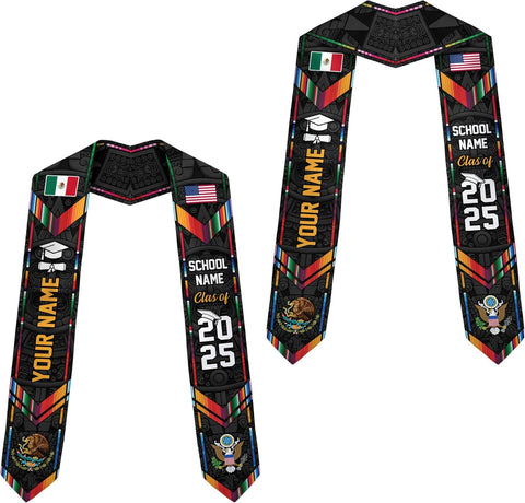 Custom Mexican Graduation Sash, Mexico Graduation Stole Customize Photo, Mexican American Flag Graduation Sash 2025
