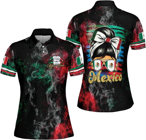 Mostprints Personalized Mexico Polo Shirts for Women, Custom Name Mexican Shirts for Women, Mexico Polo Shirt Flag Women New