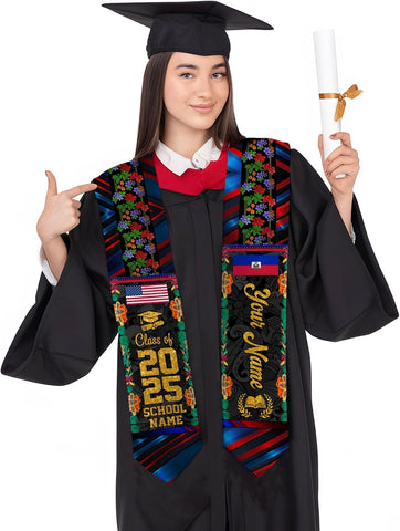 Pretyprints Haitians Graduation Sash, Haiti Graduation Stole Custom, Personalized Haitians American Flag Graduation Sash 2025