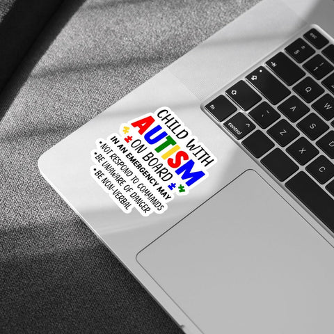 3Pcs Child with Autism On Board Sticker, Autism Awareness Vinyl Sticker Decal, Child Emergency Alert Sticker, Autistic Child Sign Decal - Stickers for Laptop Water Bottle Phone Car Helmet 3"