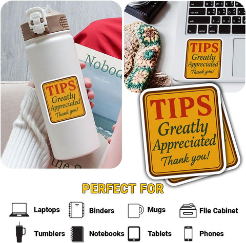 3 Pcs Tips Appreciated Thank You Sticker Tip Jar Stickers 3 Inch – Labels for Tip Jars, Bartender Waiter Waitress Cafe Restaurant Bar Vinyl Decal for Shops Water Bottles Laptop Phone Car Helmet