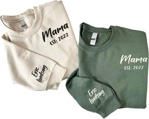 Custom Mama Crewneck Sweatshirt Personalized Mom Est 2024 Sweater with Kids Names Customized Gifts for Mothers Day (Cotton, SS28)