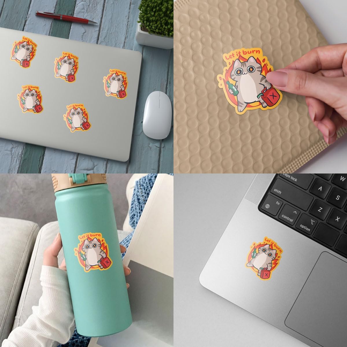 3Pcs Let It Burn Funny Cat Sticker Cute Cat Let It Burn Stickers Funny Arson Cat Burning Bumper Sticker Angry Cat Fire Mental Health Sticker Decal for Laptop Bottle Phone Car Hard Hat Helmet 3"